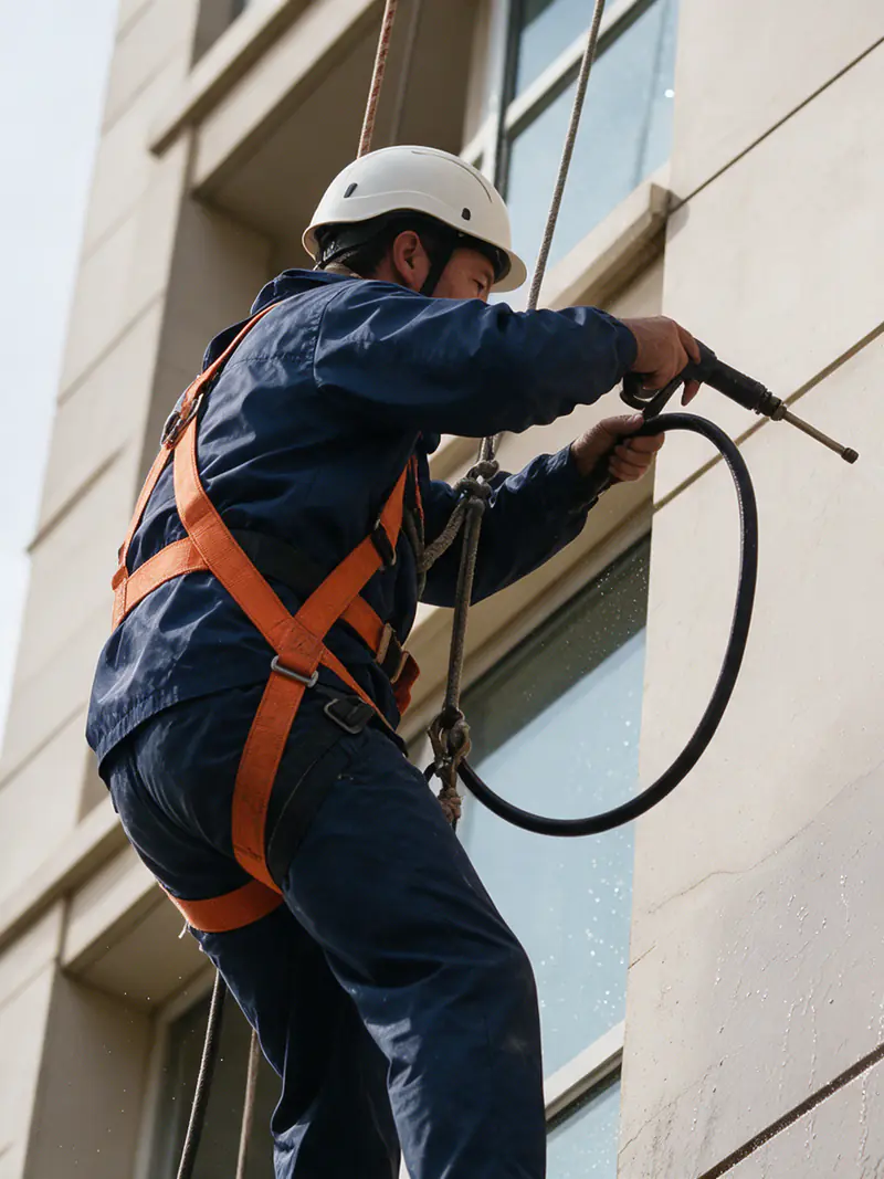 Lavagem técnica de vidros em fachada de edifício